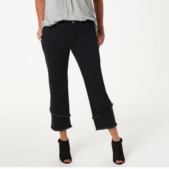 dennis basso Pants - Stretch Twill Straight-Leg Crop Pants with Fringe